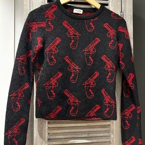 Saint Laurent Black and Red Graphic Sweater